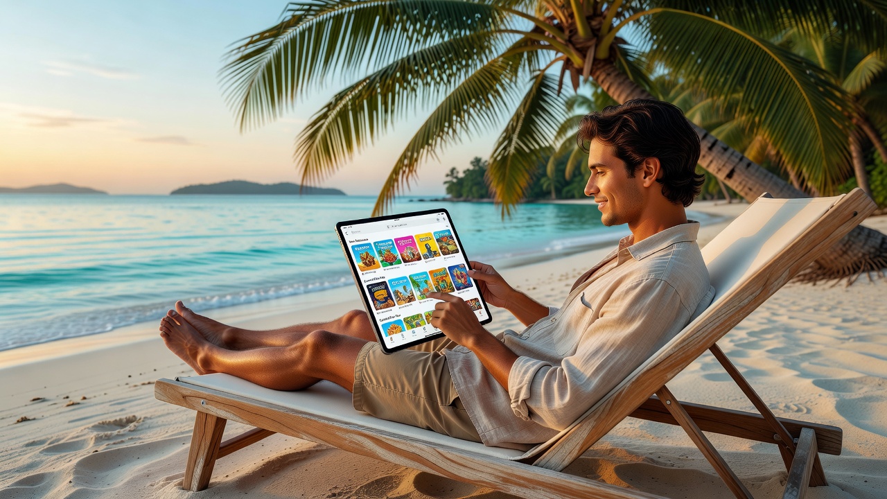 Browsing game catalog on tablet